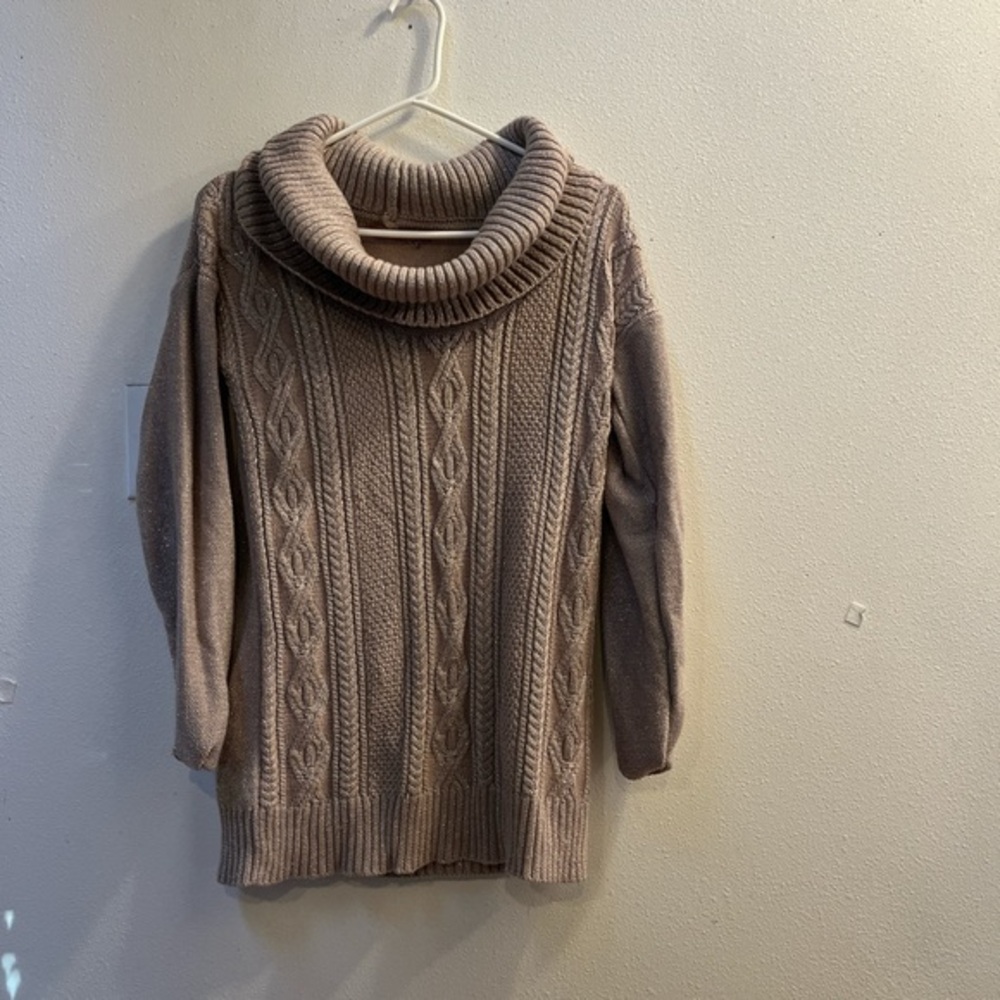 Belldini Taupe Cable Knit Cowl Neck Sweater